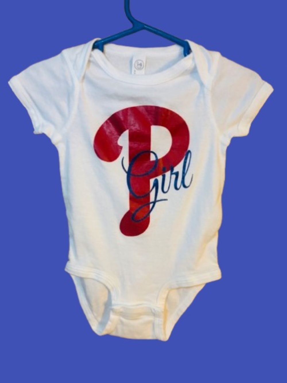 Baby Girl 'P' Graphic One-Piece Bodysuit in White